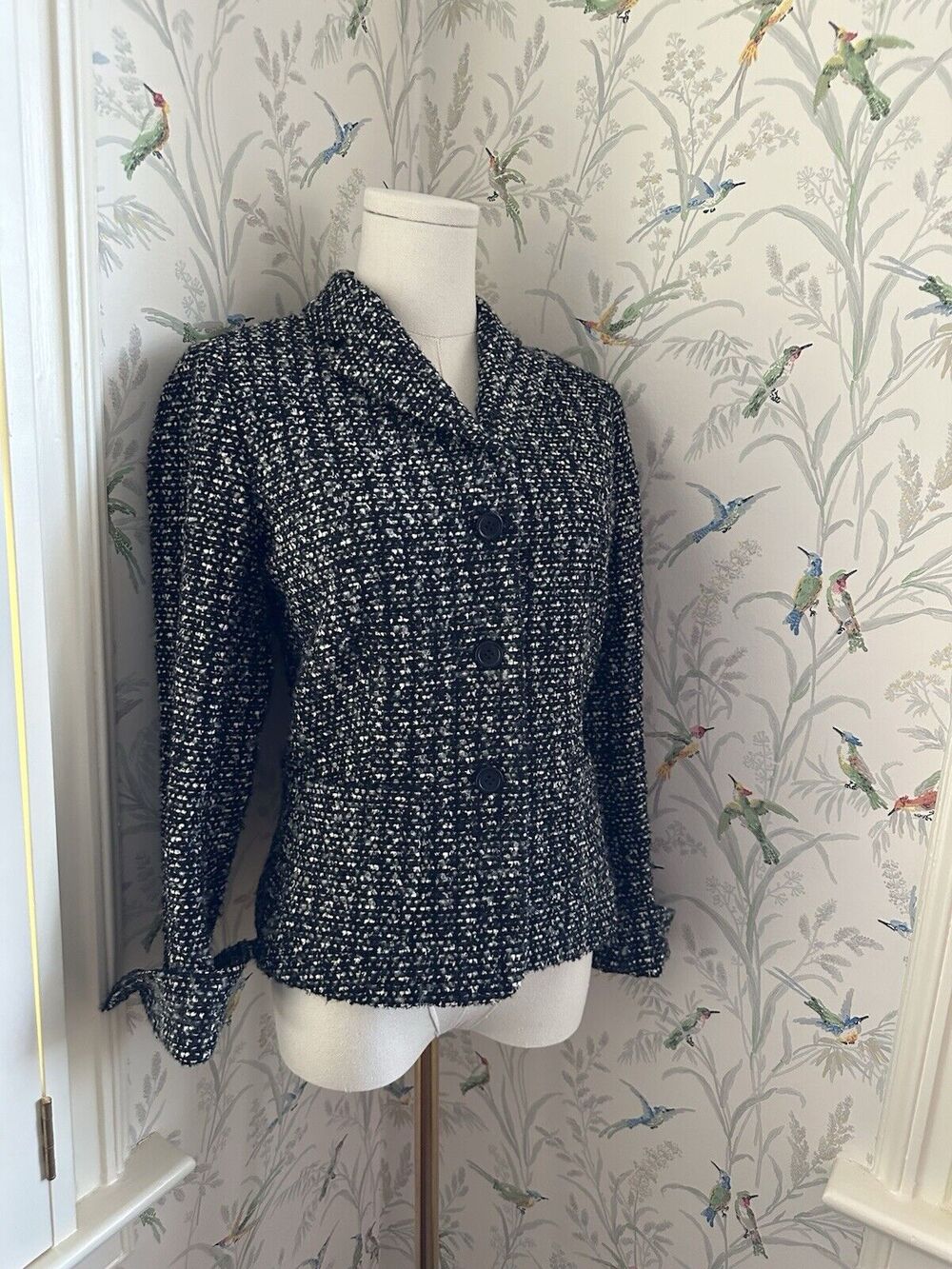 Bernard Zins - Elegant Black White Tweed Blazer Made In Paris Wool Blend Size 4